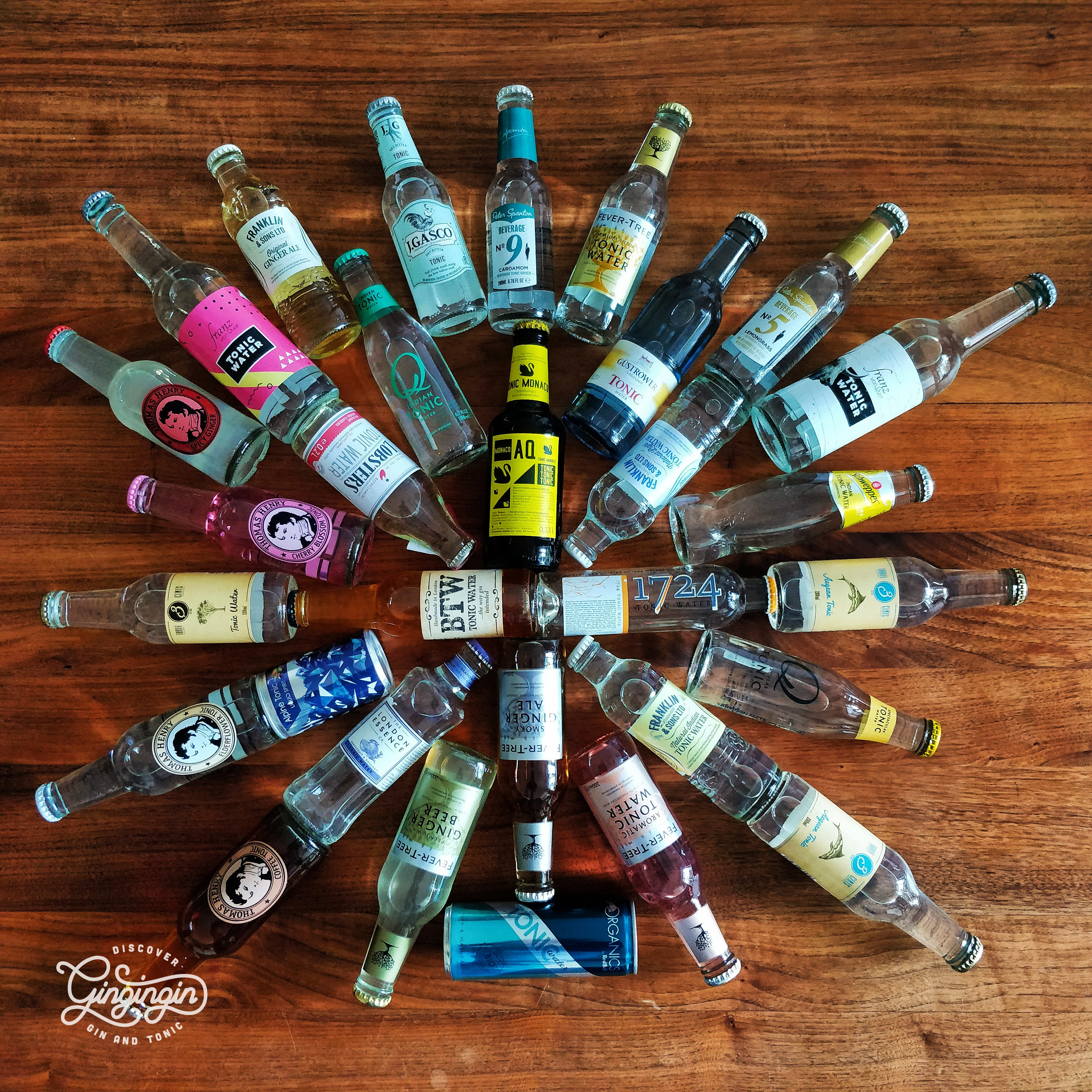 Diverse Tonic Waters, Thomas Henry, London Essence, Fever-Tree, Franklins und Sons, Q Tonic, j. Gasco, Peter Spanton, Bermondsey Tonic