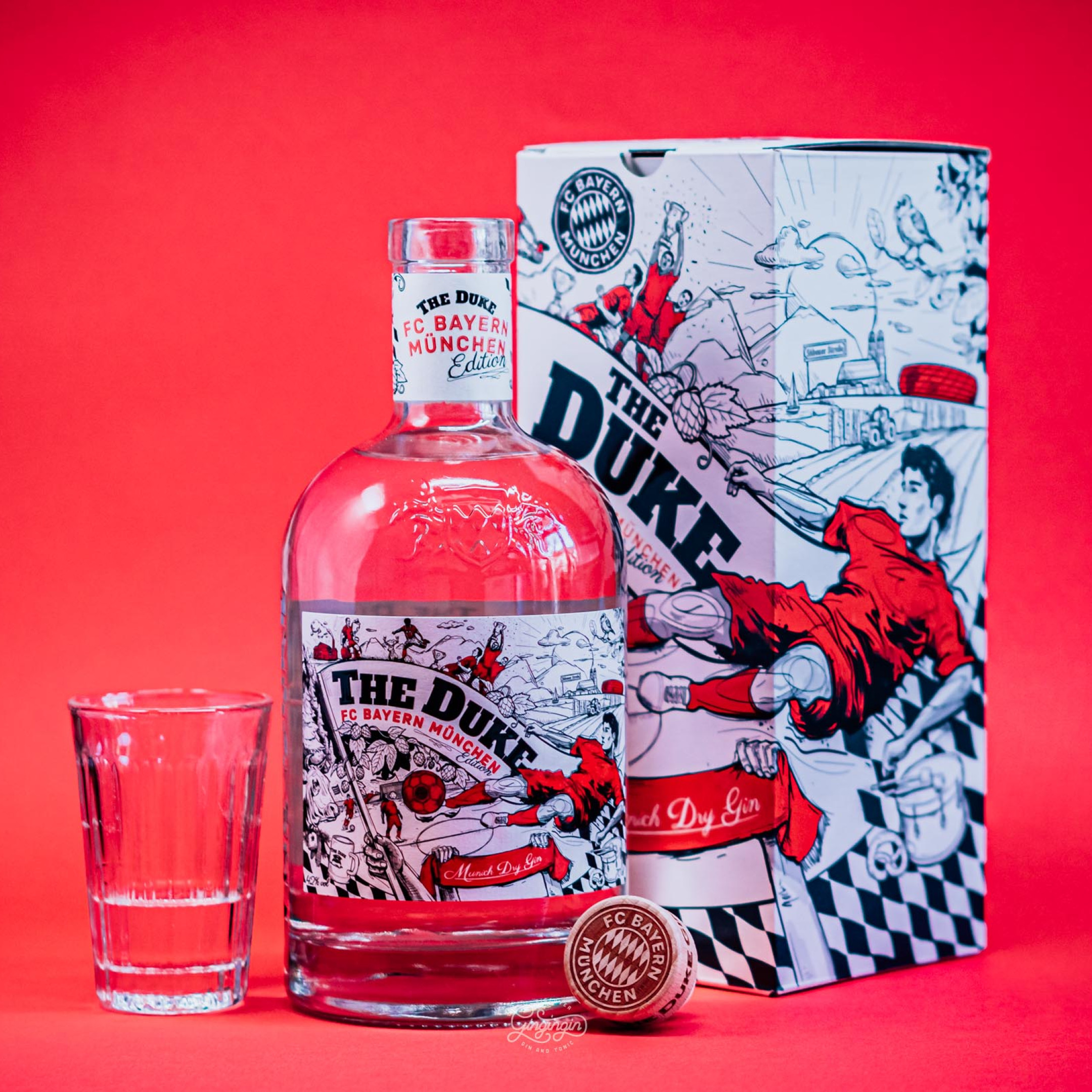 FC Bayern München Gin von The Duke Gin mit Geschenkverpackung im Tastingglas